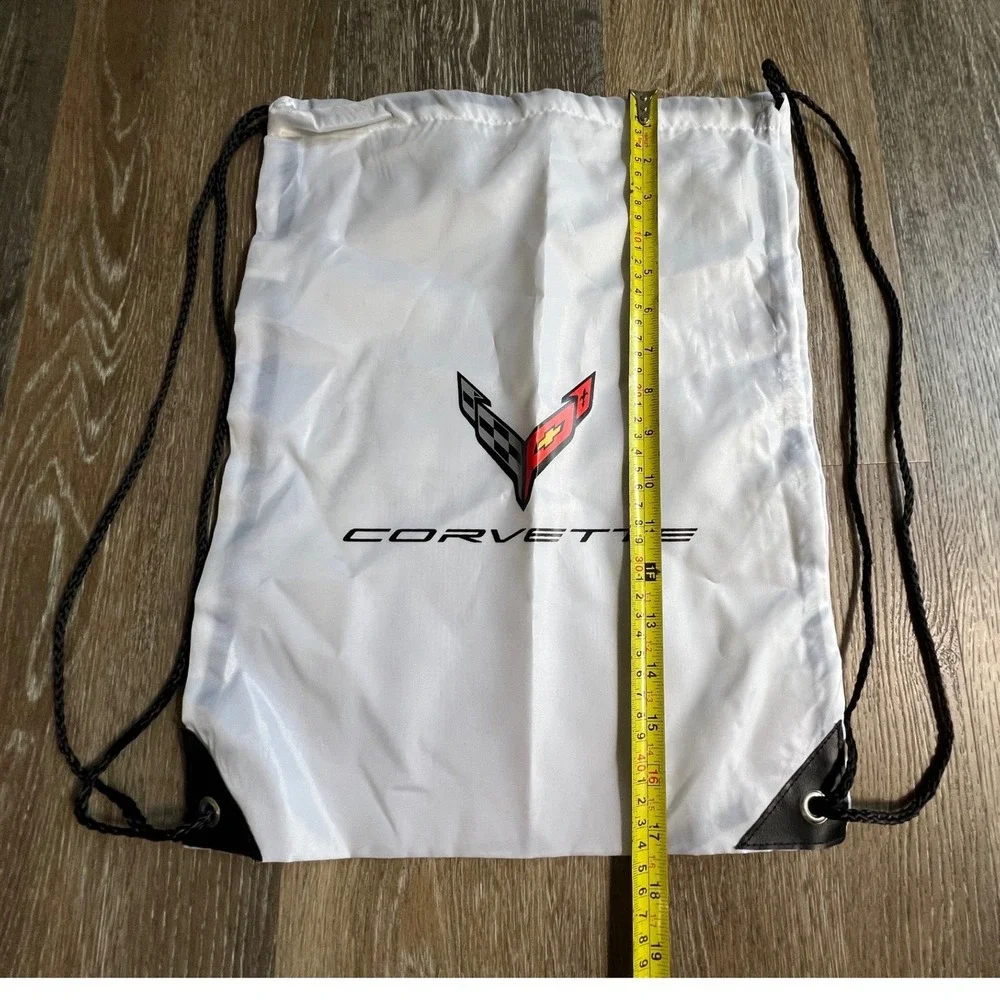 Corvette Drawstring Cinch Bag White Logo Racing Sport C6 C7 C8